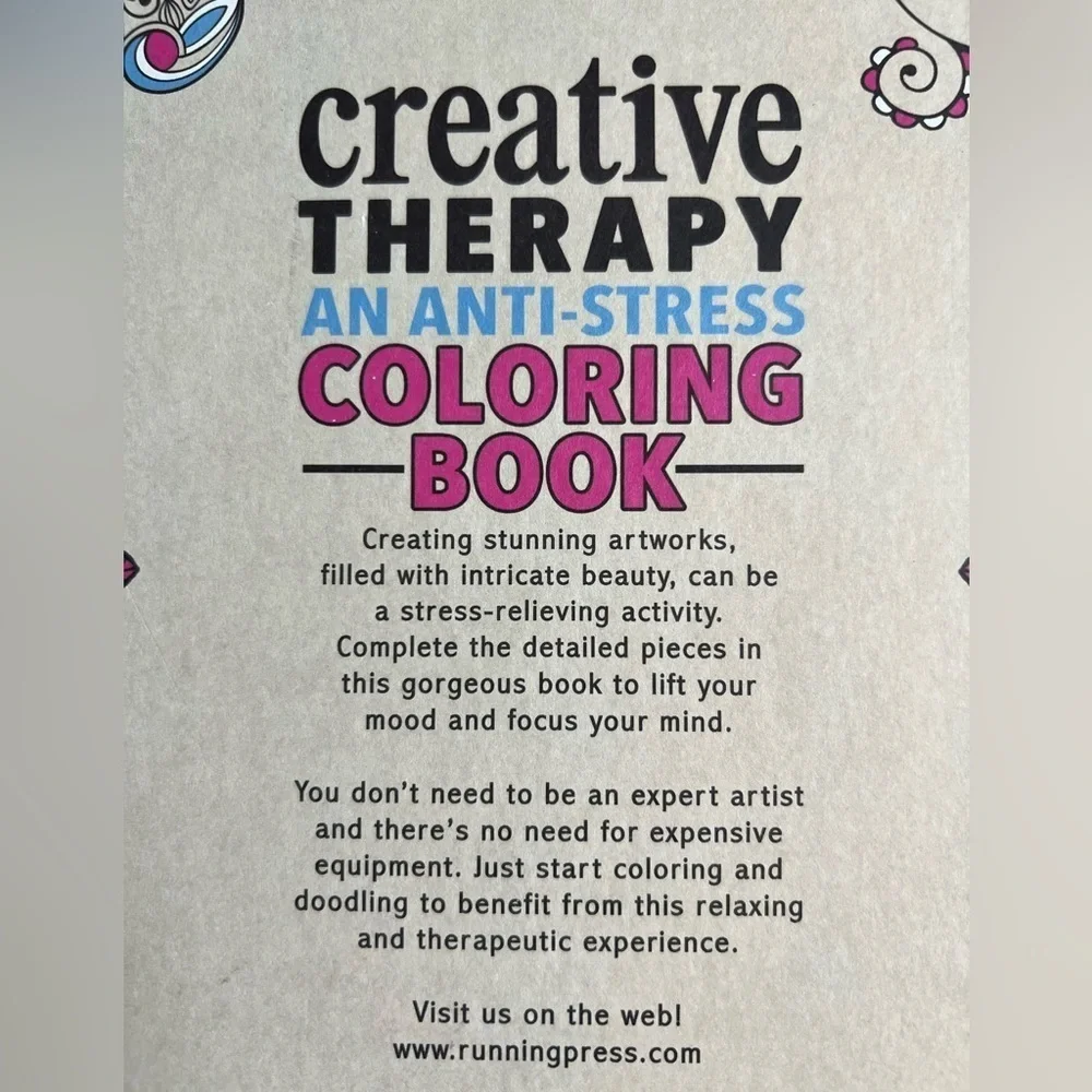 Creative Therapy Anti-Stress 61pg Coloring Book Doodle & Color Your Stress Away